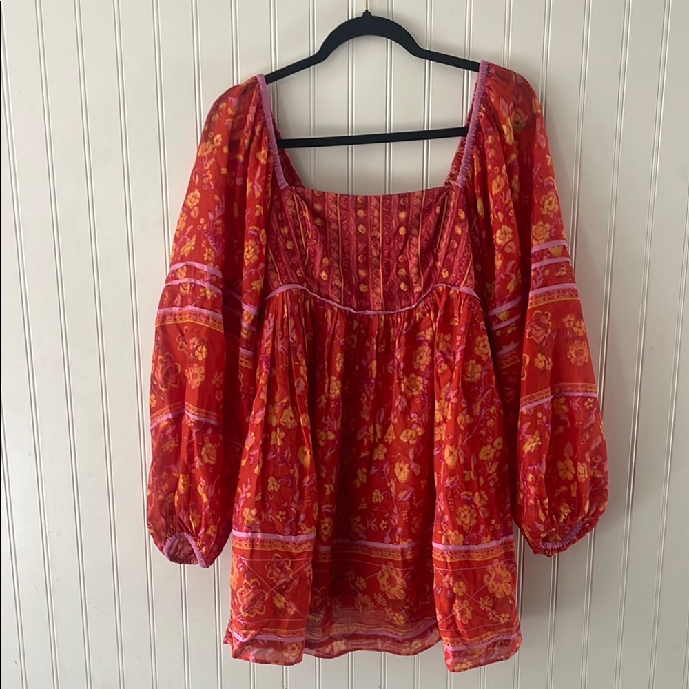 Free People Red and White Smocked Mini Dress